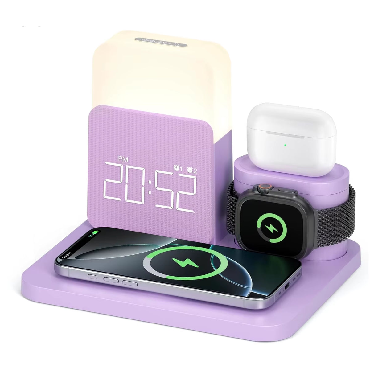 7-In-1 Magsafe Alarm Clock Charger-Wireless Station for Iphone 12-16/Samsung/Xiaomi/Huawei/Apple Watch/Airpods with Night Light