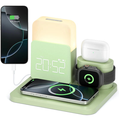 7-In-1 Magsafe Alarm Clock Charger-Wireless Station for Iphone 12-16/Samsung/Xiaomi/Huawei/Apple Watch/Airpods with Night Light