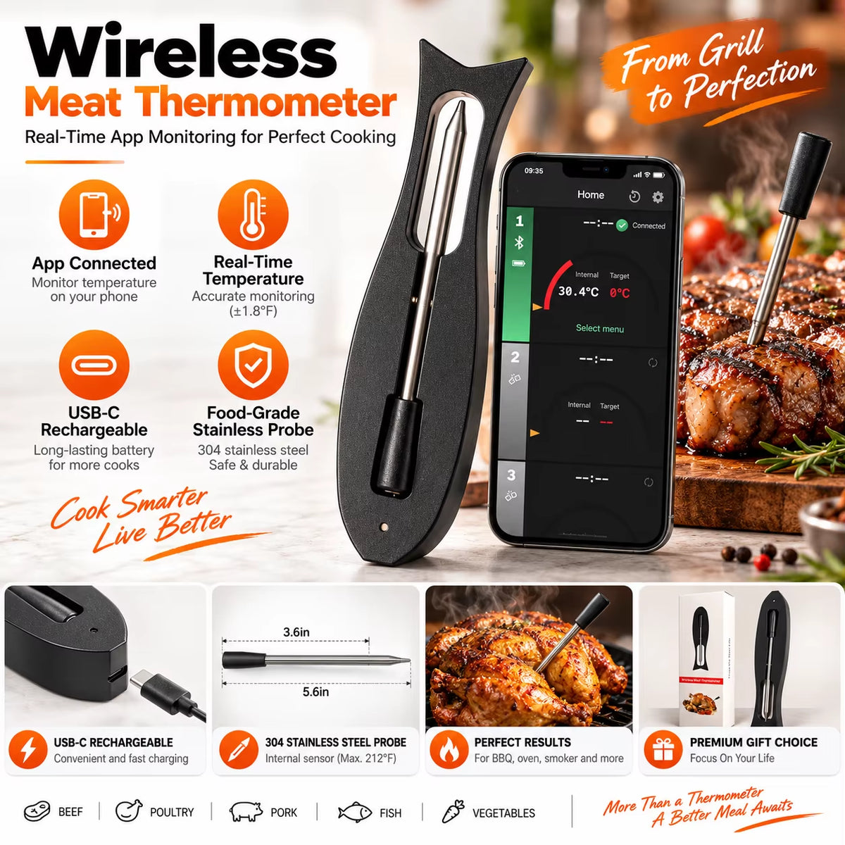 Termometro Wireless per Carne Con App – Sonda Smart