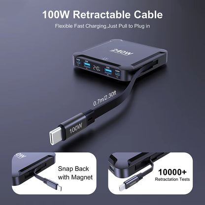 Stazione di ricarica 240W GaN con cavo retrattile