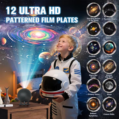 Galaxy Star Projector Night Light, 12 Film Discs, Ultra HD Projection, Whisper-Quiet, USB Powered, Auto Shut-Off