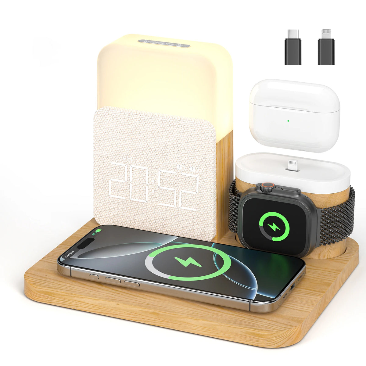 7-In-1 Magsafe Alarm Clock Charger-Wireless Station for Iphone 12-16/Samsung/Xiaomi/Huawei/Apple Watch/Airpods with Night Light
