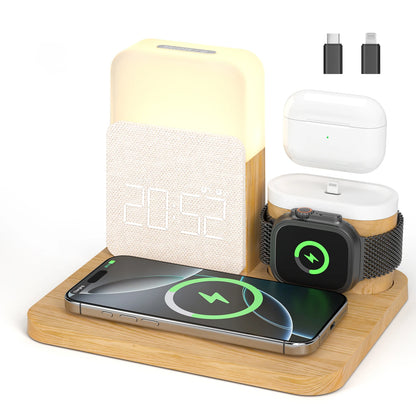 7-In-1 Magsafe Alarm Clock Charger-Wireless Station for Iphone 12-16/Samsung/Xiaomi/Huawei/Apple Watch/Airpods with Night Light