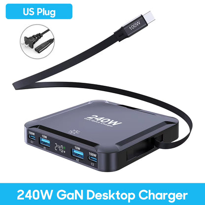 Stazione di ricarica 240W GaN con cavo retrattile